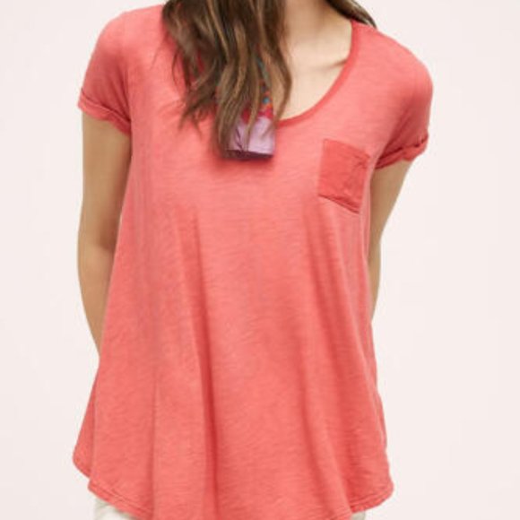 Anthropologie T.La Red Lace-up Swing Tee - Picture 1 of 8